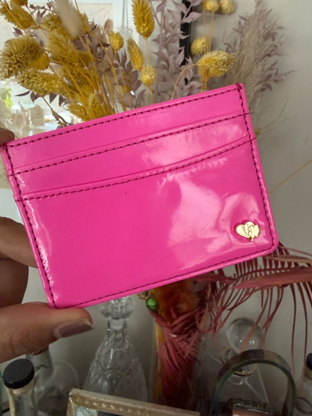 Stoney Clover Lane credit card wallet pink shinny patent vegan leather